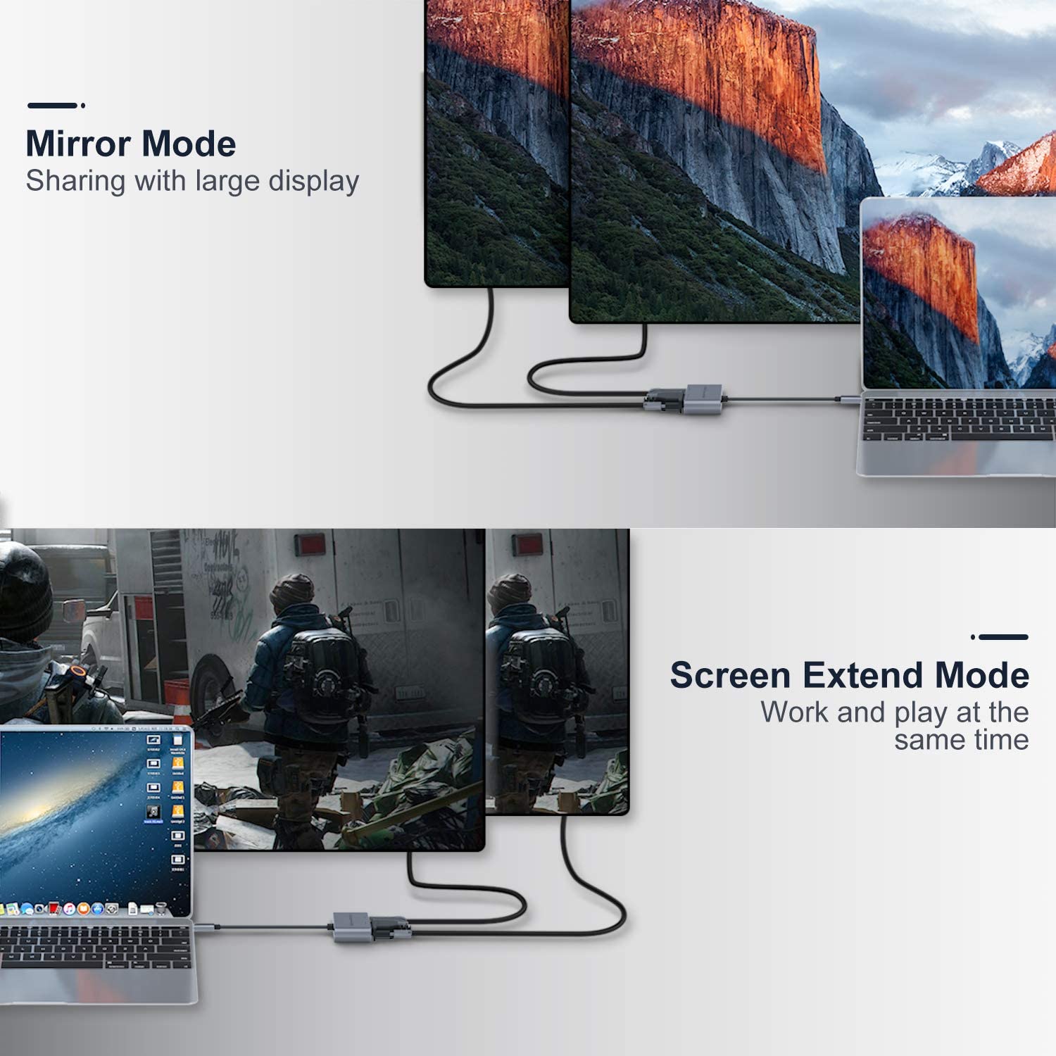 QGEEM QGUH021 TypeC to HDMI & VGA adapter Grey Converter Laptops